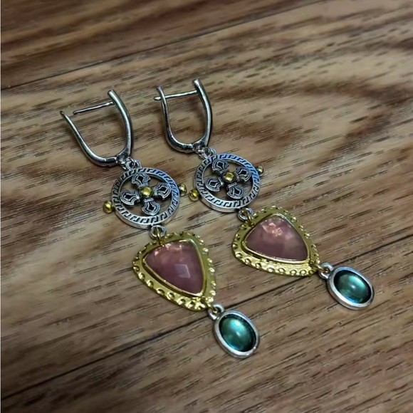 Antique Vintage Gold and Silver Dangle Earrings - Picture 2 of 4